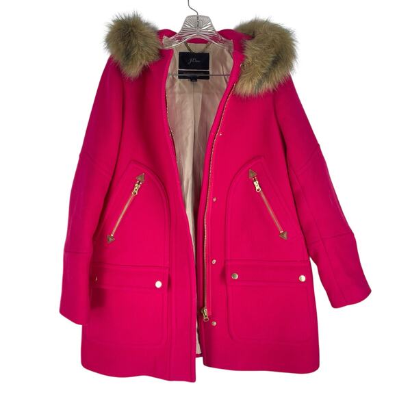 J. Crew Italian Stadium Cloth Wool Chateau Parka Coat Hot Pink Size 6 - Picture 9 of 10